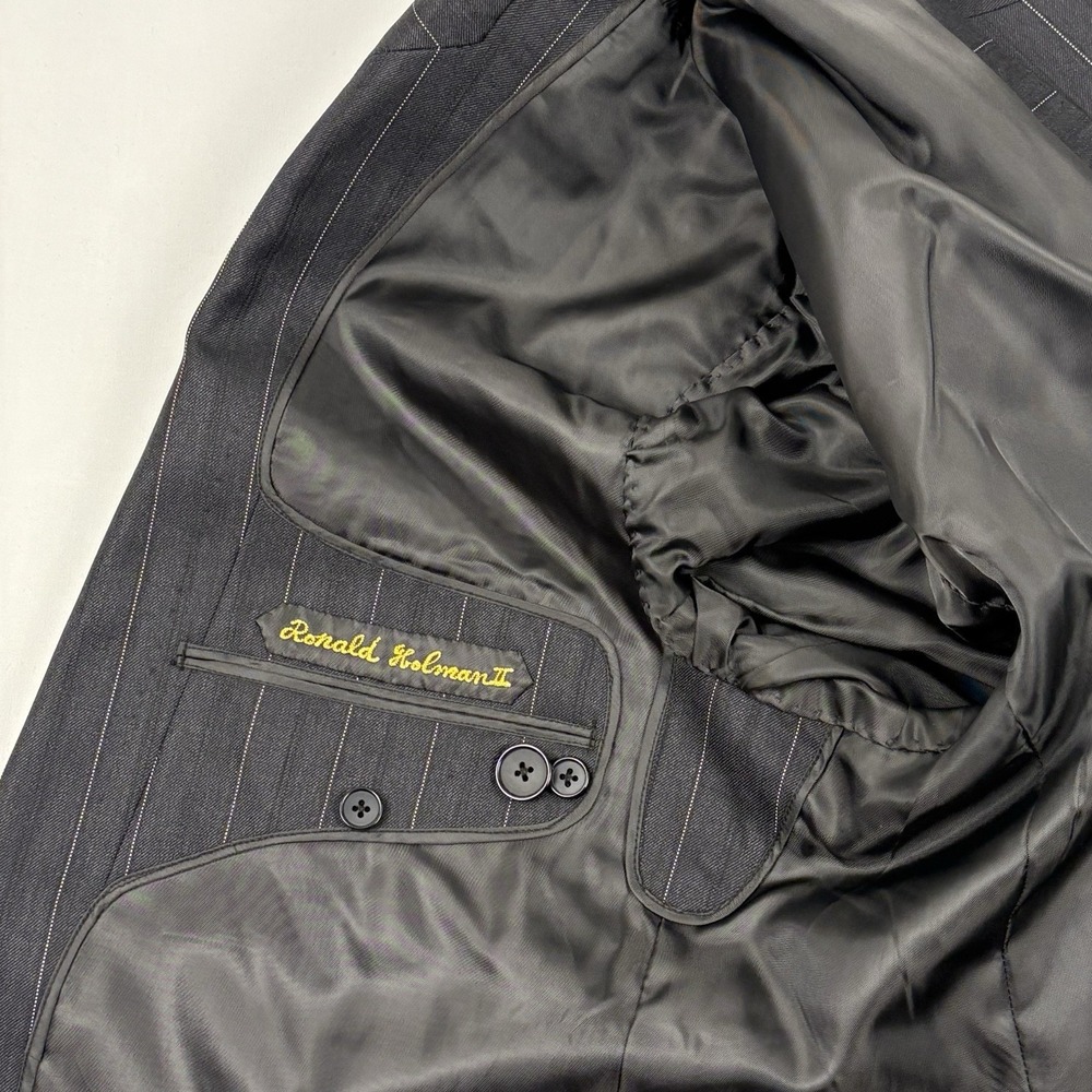 Bespoke VTG Y2K Loro Piana Super 120s K. Ratan DB Blazer 40R Charcoal Pinstripe - Picture 10 of 15
